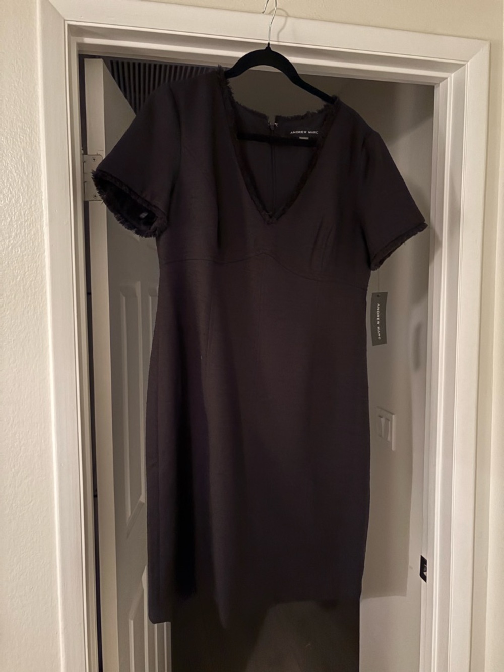 Versatile Black V-Neck Textured Sheath Dress